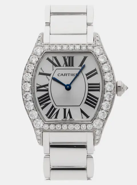 Cartier Tortue WA5072W9 Silver 18K White Gold Diamond Manual Winding Women's Wristwatch 34MM