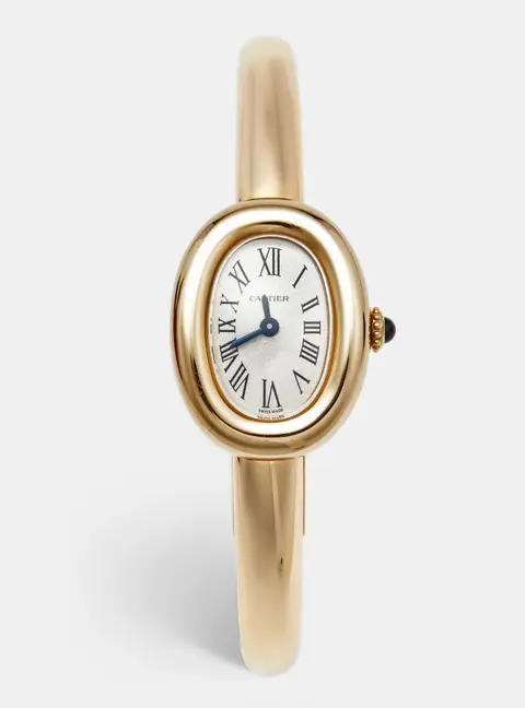Cartier Mini Model Baignoire WGBA0021 Silver Dial 18k Yellow Gold Women's Wristwatch 18.70 mm