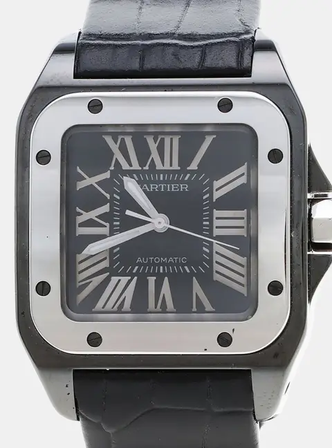 Cartier Santos 100 W2020008 Automatic Black Stainless Steel Men's Wristwatch 33x44mm