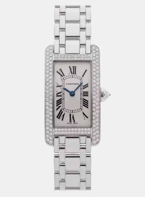 Cartier Tank Americaine WB7044L1 White White Gold, Diamond Quartz Women Wristwatch 34 x 19 mm