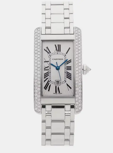 Cartier Tank Americaine WB7026L1 White 18K White Gold, Diamond Automatic Women Wristwatch 23 x 42 mm