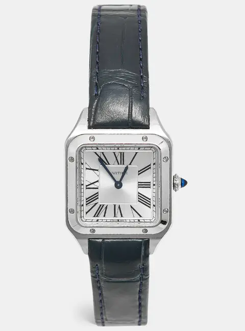 Cartier Santos-Dumont CRWSSA0023 Silver Dial Stainless Steel Alligator Leather Women's Wristwatch 27.5 mm