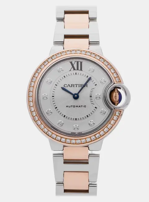 Cartier Ballon Bleu WE902077 Silver Rose Gold Automatic Women's Wristwatch 33mm