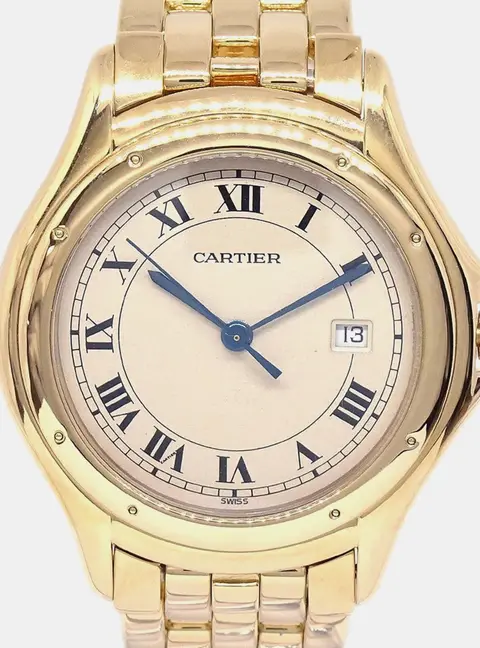 Cartier Cougar 887904 White 18K Yellow Gold Quartz Women's Wristwatch 33mm
