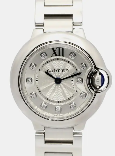 Cartier Ballon Bleu WE902073 Silver Stainless Steel Diamond Quartz Women's Watches 28mm