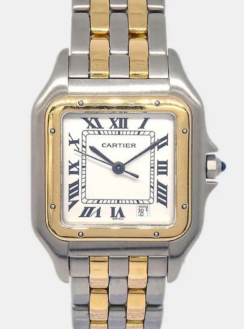 Cartier Panthere 187949 Silver Stainless Steel 18K Yellow Gold Quartz Women's Wristwatch 27mm