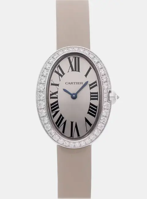 Cartier Baignoire WB520008 Silver White Gold Diamond Quartz Women's Wristwatch 24 mm