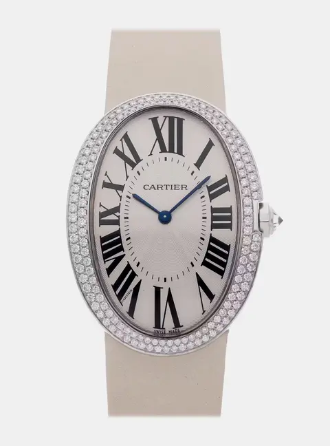 Cartier Baignoire WB520009 Beige White Gold, Diamond Manual Winding Women's Watches 34x44mm