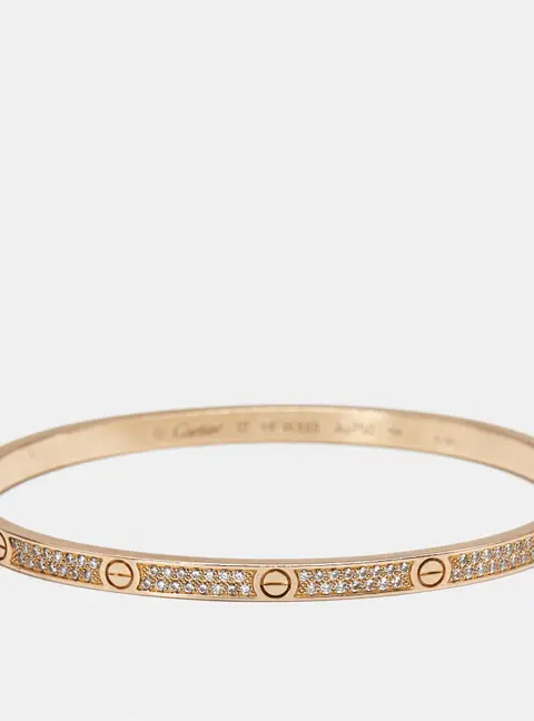 Cartier Love Diamond 18k Rose Gold Bangle Bracelet 17