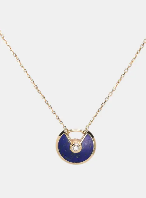 Cartier Amulette De Cartier Diamond Lapis Lazuli 18k Yellow Gold XS Model Pendant Necklace