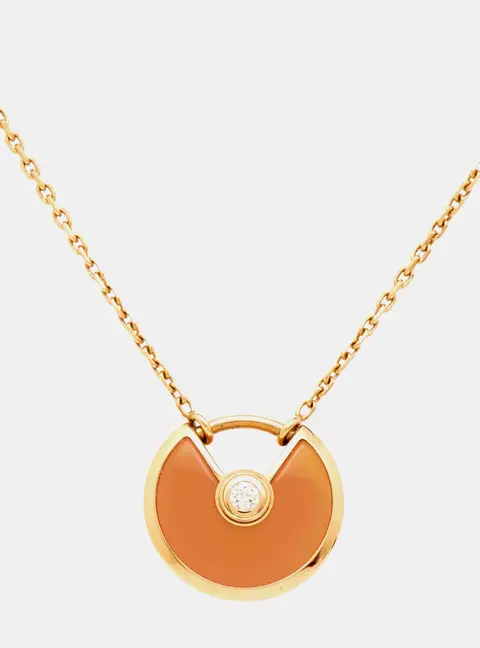 Cartier Amulette De Cartier Carnelian Diamond 18k Rose Gold XS Pendant Necklace