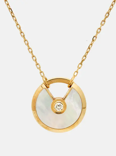 Cartier Amulette De Cartier Mother of Pearl Diamond 18k Yellow Gold Small Model Necklace