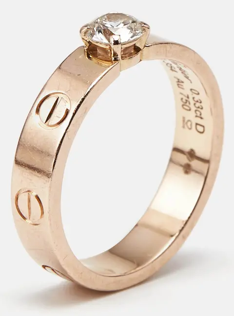Cartier Love Diamond 18k Rose Gold Solitaire Ring  Size 51
