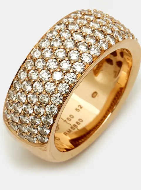 Cartier 5 Row's Diamond 18k Rose Gold Ring Size 52