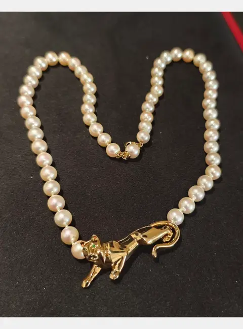 Cartier Panthere Pearl 18k Yellow Gold Necklace