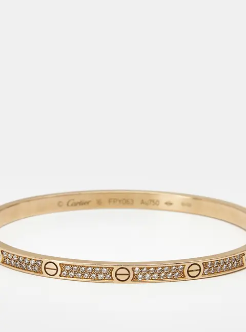 Cartier Love Diamond 18k Rose Gold Small Model Bangle Bracelet 16