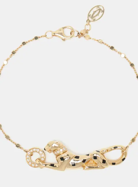 Cartier Panthere De Cartier Onyx Tsavorite Garnet 18k Yellow Gold Cuff Bracelet 17.60 cm