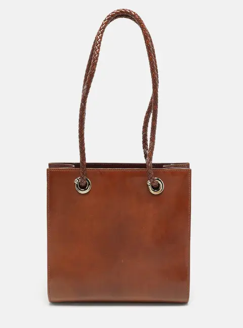 Cartier Panthere Brown Glossy Leather Braided Handle Tote