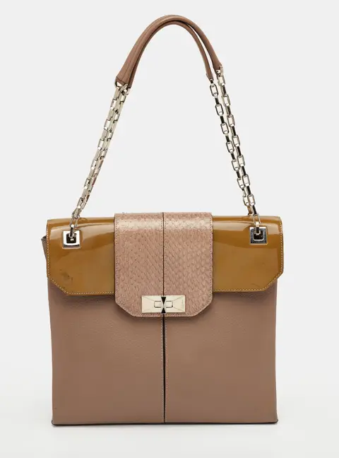 Cartier Feminine Line Beige Leather, Patent Leather and Snakeskin Classic Chain Shoulder Bag