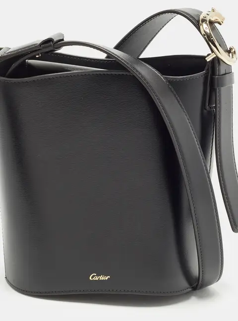 Cartier Panthere C Small Black Leather Bucket Bag