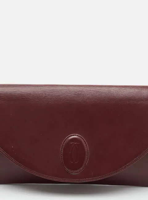 Cartier Must de Cartier Burgundy Leather Oval Emblem Flap Clutch