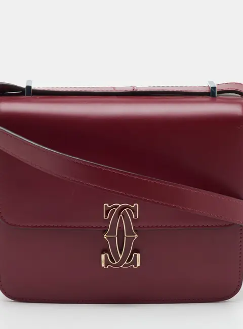 Cartier Double C Medium Burgundy Leather Flap Shoulder Bag