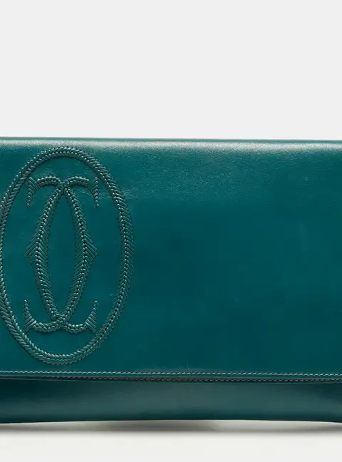 Cartier Teal Blue Leather Logo Flap Clutch