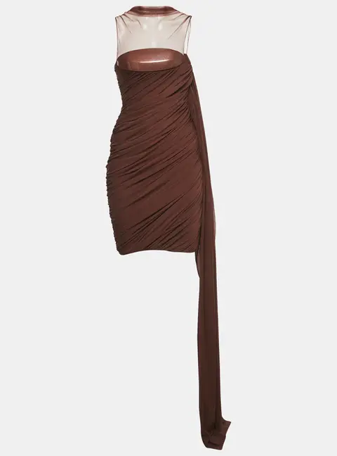 C.dam Brown Jersey and Tulle Metallic Cup Mini Dress S