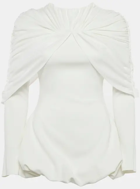 C.Dam White Jersey Draped Bubble Hem Mini Dress XS