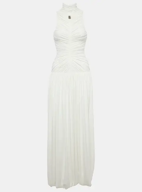 C.Dam White Jersey Ruched Maxi Dress XS