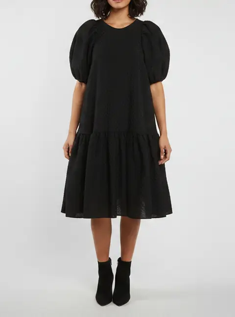 Cecilie Bahnsen Black Floral Embossed Organza Alexa Volume Dress S