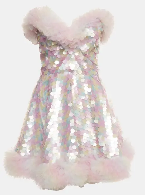 Celia B Multicolour Sequinned & Tulle Ruffle Strapless Journey Dress M