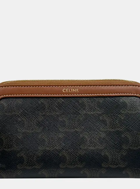 Celine Triomphe Canvas and Calfskin Small Cosmetic Pouch