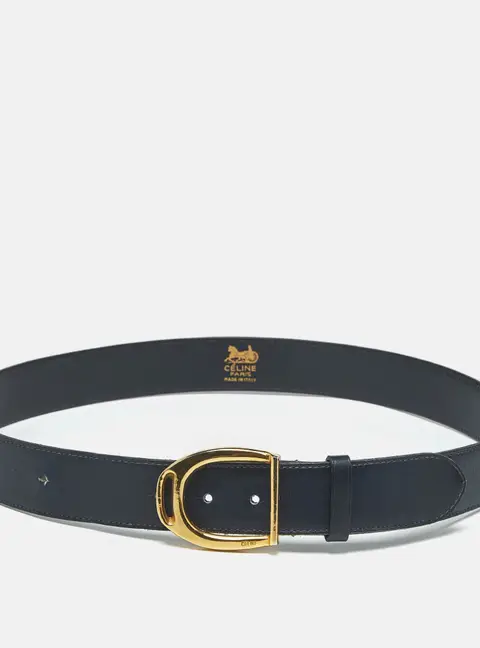 Celine Horsebit 95 CM Buckle Belt Navy Blue Leather