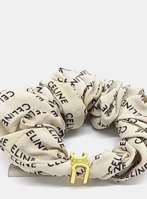 Celine Beige/Black Silk Hair Scrunchie