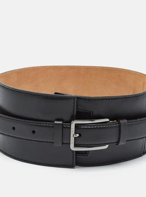 Celine Course Buckle S Wide Belt Black Leather