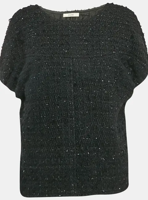 Celine Black Wool Blend Tweed Cape M