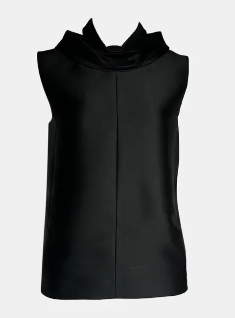 Celine Black Sleeveless Top with Ruffled Collar S