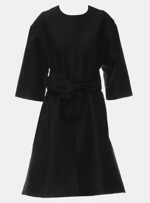 Celine Belted L Black Wool Silk Women's Midi Dress