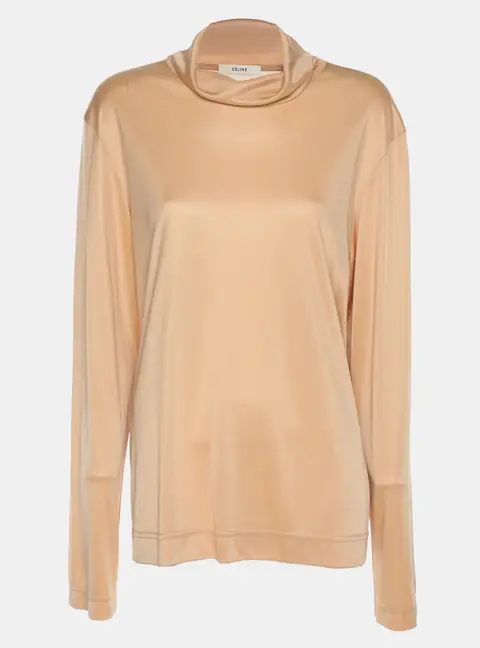 Celine Beige Stretch Knit High Neck Top M