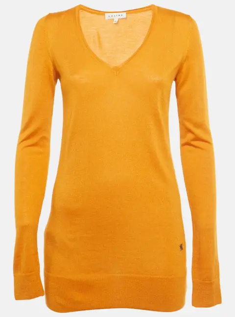 Celine Orange Cashmere Knit V-Neck Sweater M