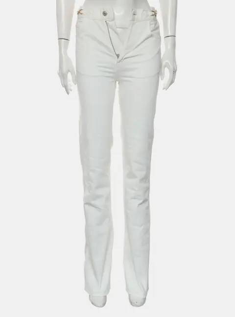 Celine White Cotton Triomphe Straight Jeans XS