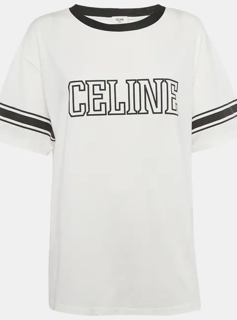 Celine White Logo Print Triomphe T-Shirt L