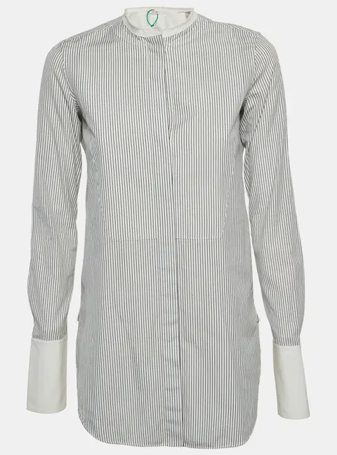 Celine Black/White Striped Cotton Collarless Shirt S