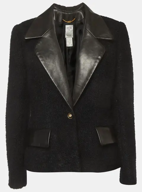 Celine Black Faux Trim Shearling Blazer L