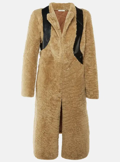 C&eacute;line Beige Shearling & Leather Coat M