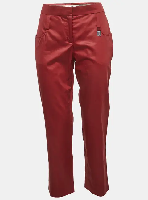 Celine Burgundy Poplin Straight Fit Trousers M