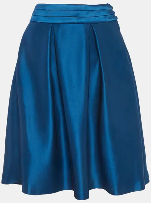 Celine Teal Blue Satin Pleated Mini Skirt M