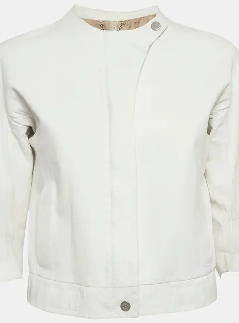 Celine White Leather Zip-Up Jacket M