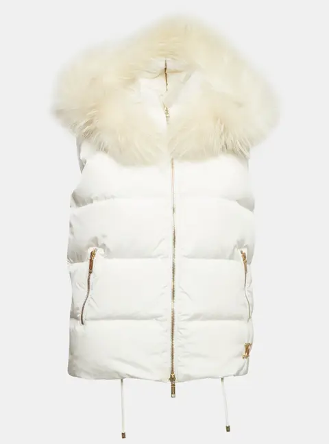 Celine White Synthetic Fur Trim Puffer Vest S